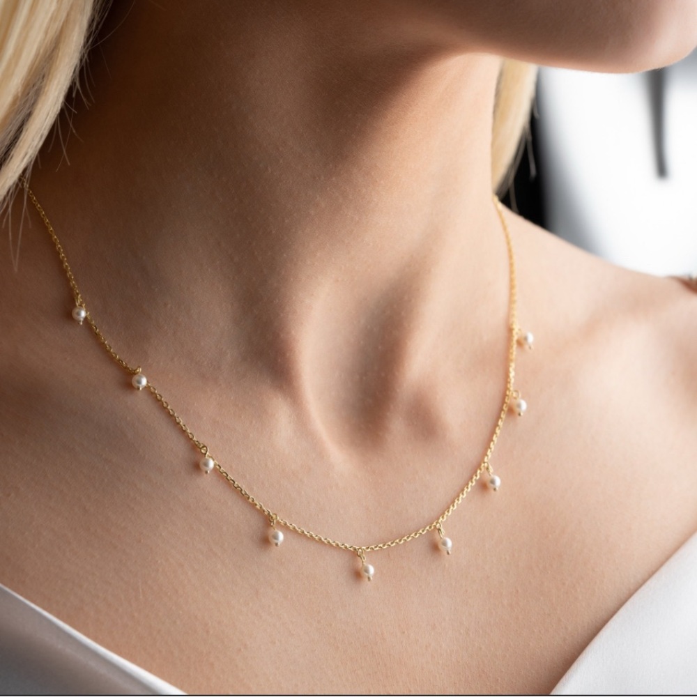 14k Gold Plated Multi Freshwater Pearl Drop Necklace. New.